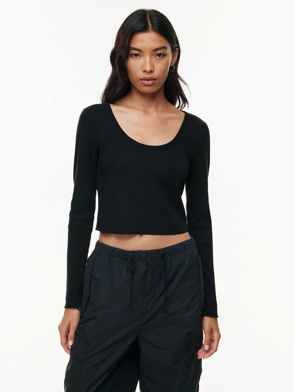 Tna Waffle Cropped Long Sleeve Top | Black | Size M